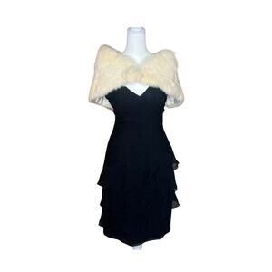 Vtg 60s Genuine Rabbit Fur Stole Shrug Satin Lining Formal Holiday Bridal Glam